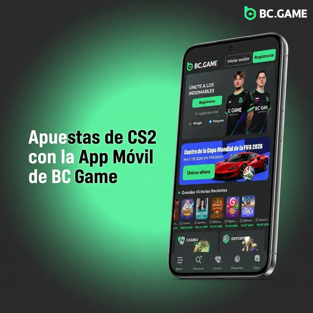 Pantalla de la app móvil de BC Game mostrando apuestas en vivo de CS2 disponibles en Android e iOS