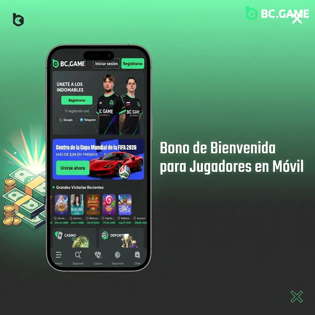 Bono de bienvenida 180% hasta 300 EUR para nuevos jugadores en la app móvil de BC Game