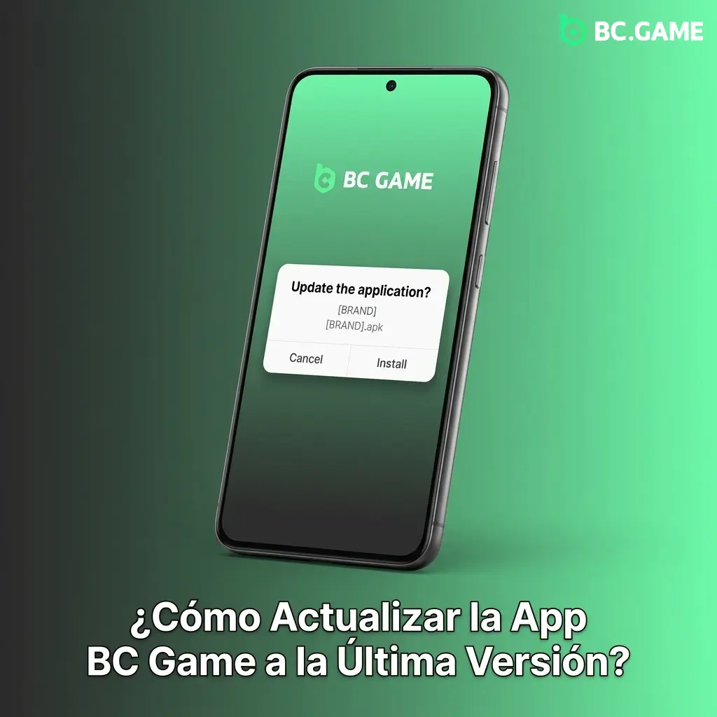 Pantalla de actualización de la app BC Game en Android mostrando notificación push y botón Actualizar ahora