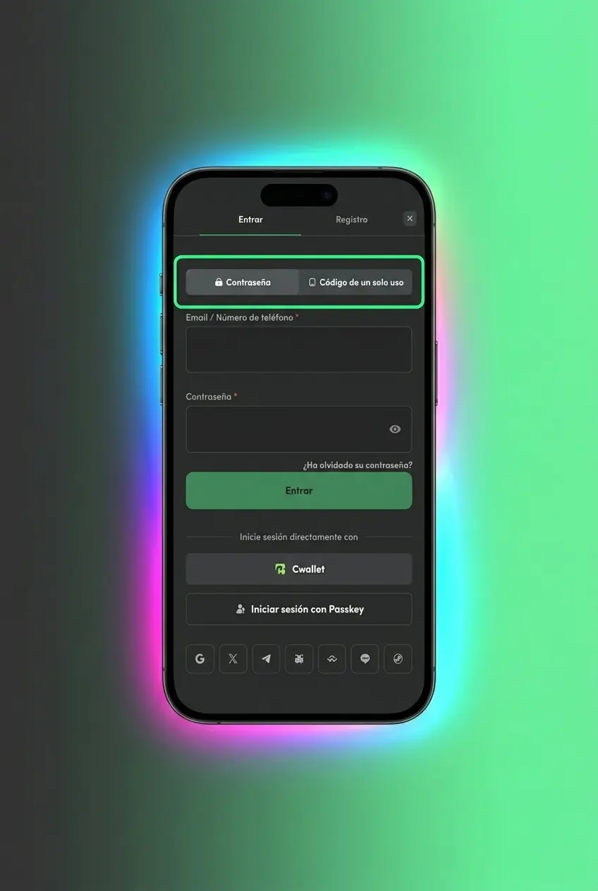 Pantalla de inicio de sesión de BC Game con campos de correo, contraseña y opciones de acceso social