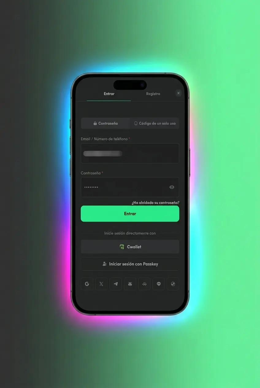 Pantalla de inicio de sesión de BC Game con campos de correo, contraseña y opciones de acceso social Google y Telegram