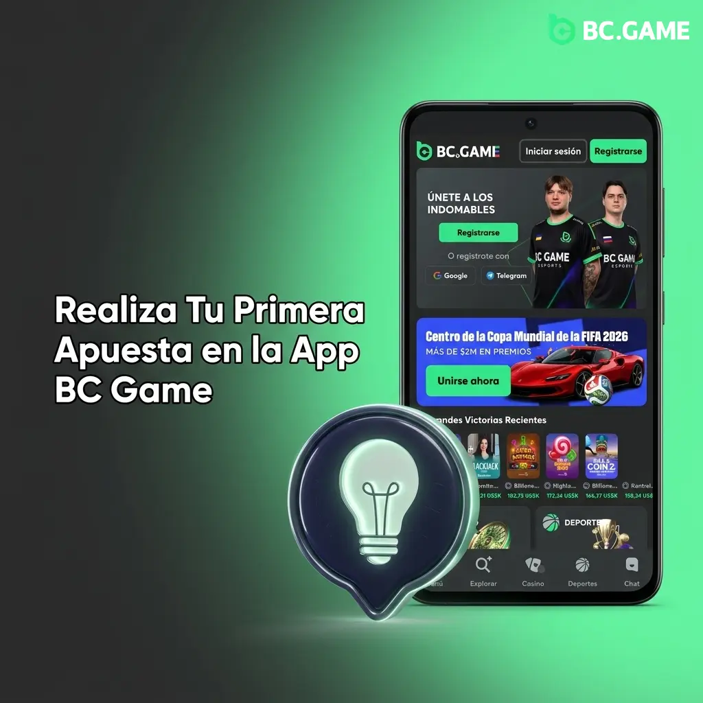 Pantalla de la app BC Game mostrando apuesta deportiva en fútbol con cuotas en tiempo real y botón confirmar