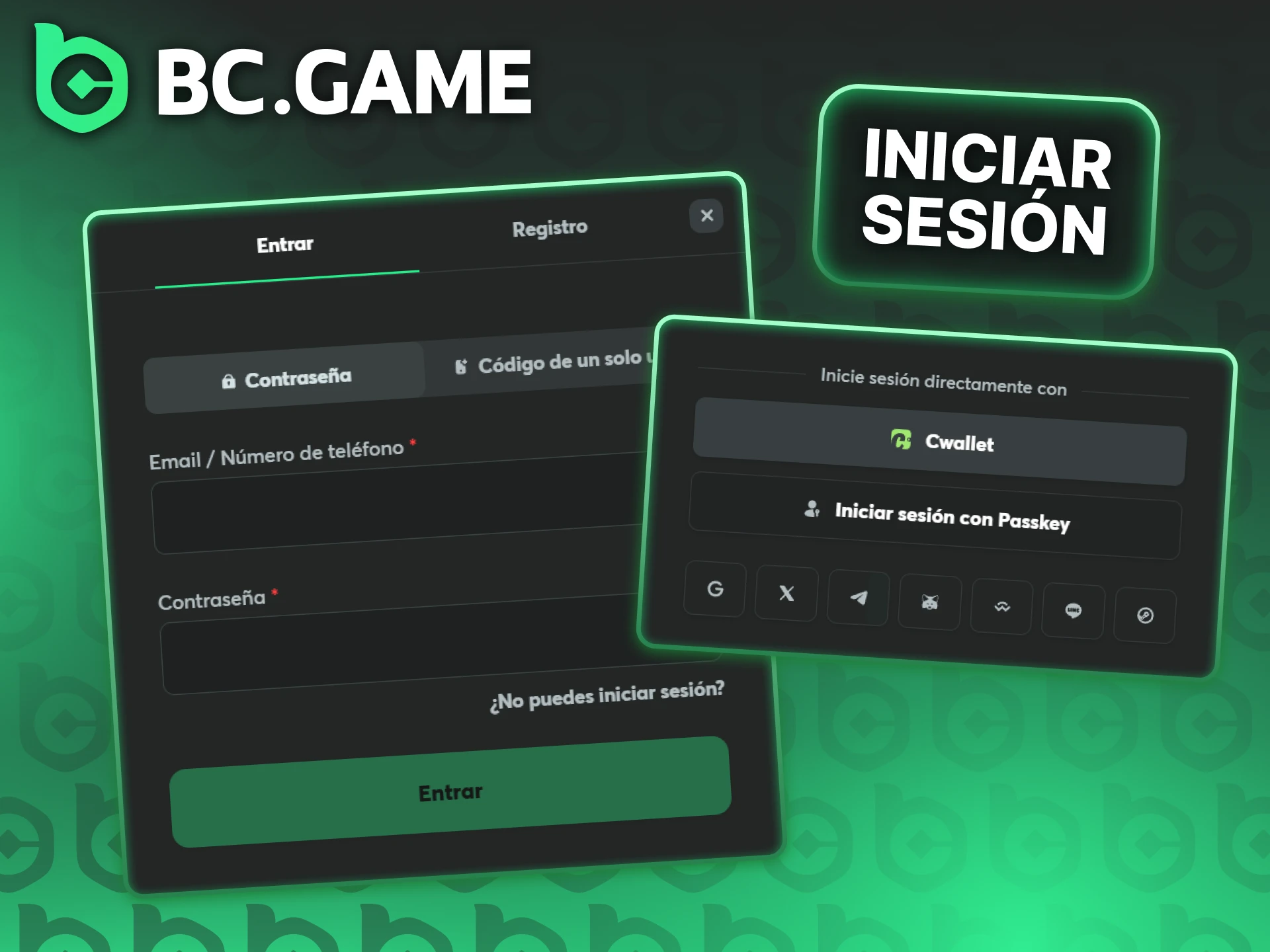 Inicia sesión en tu cuenta desde la página principal de BC Game.