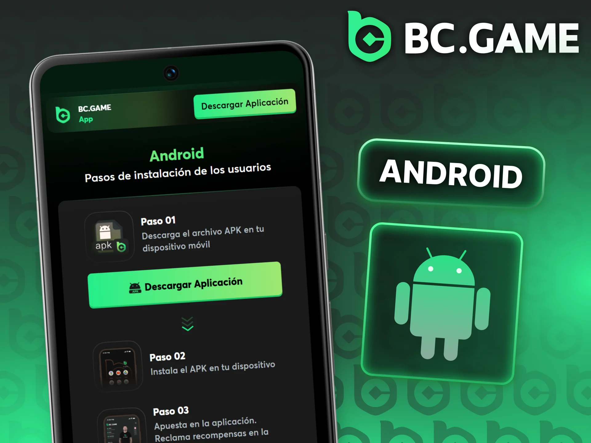 Descarga el archivo APK para instalar BC Game en Android.