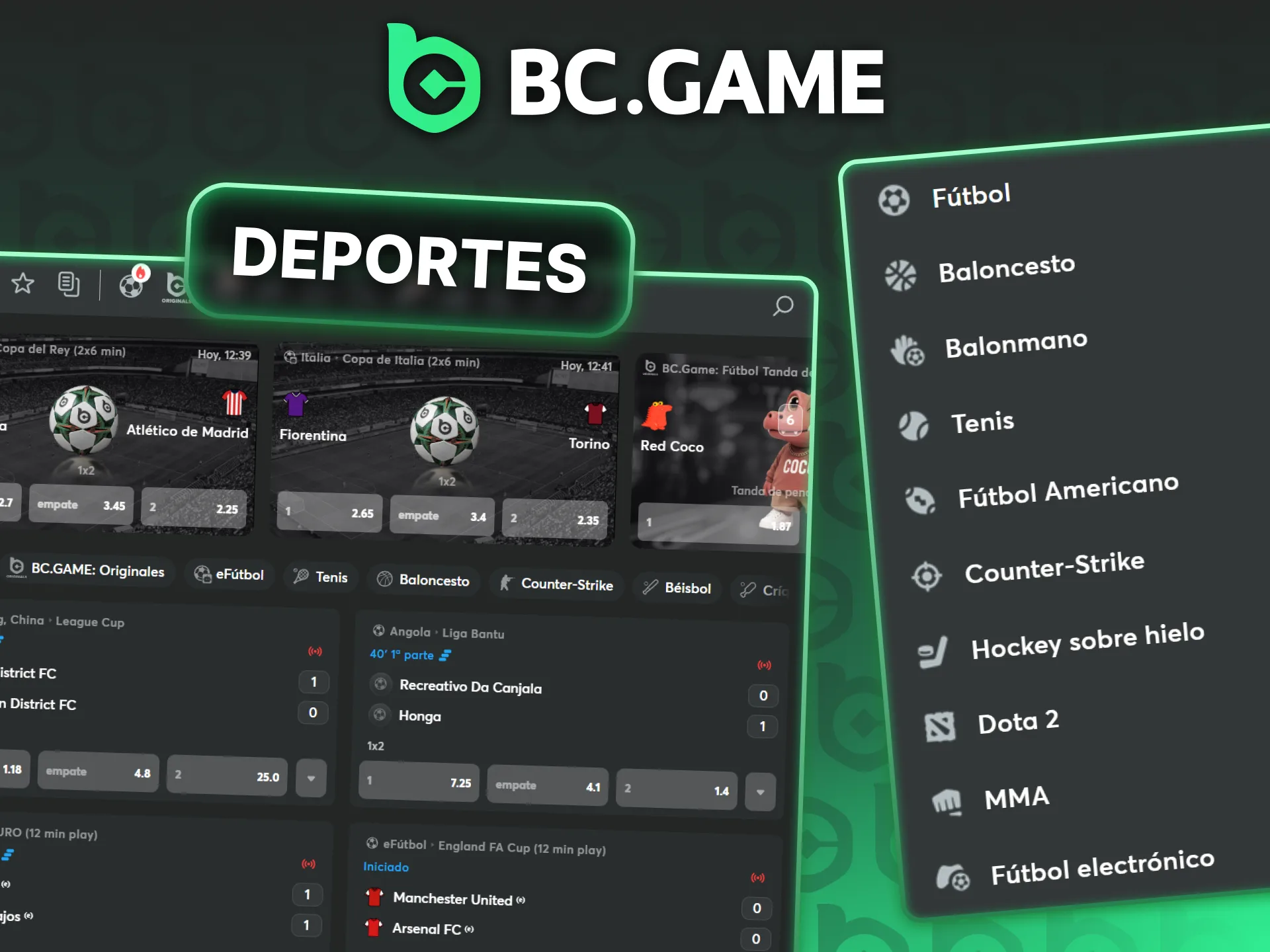 Accede a las apuestas deportivas directamente desde el inicio de BC Game.