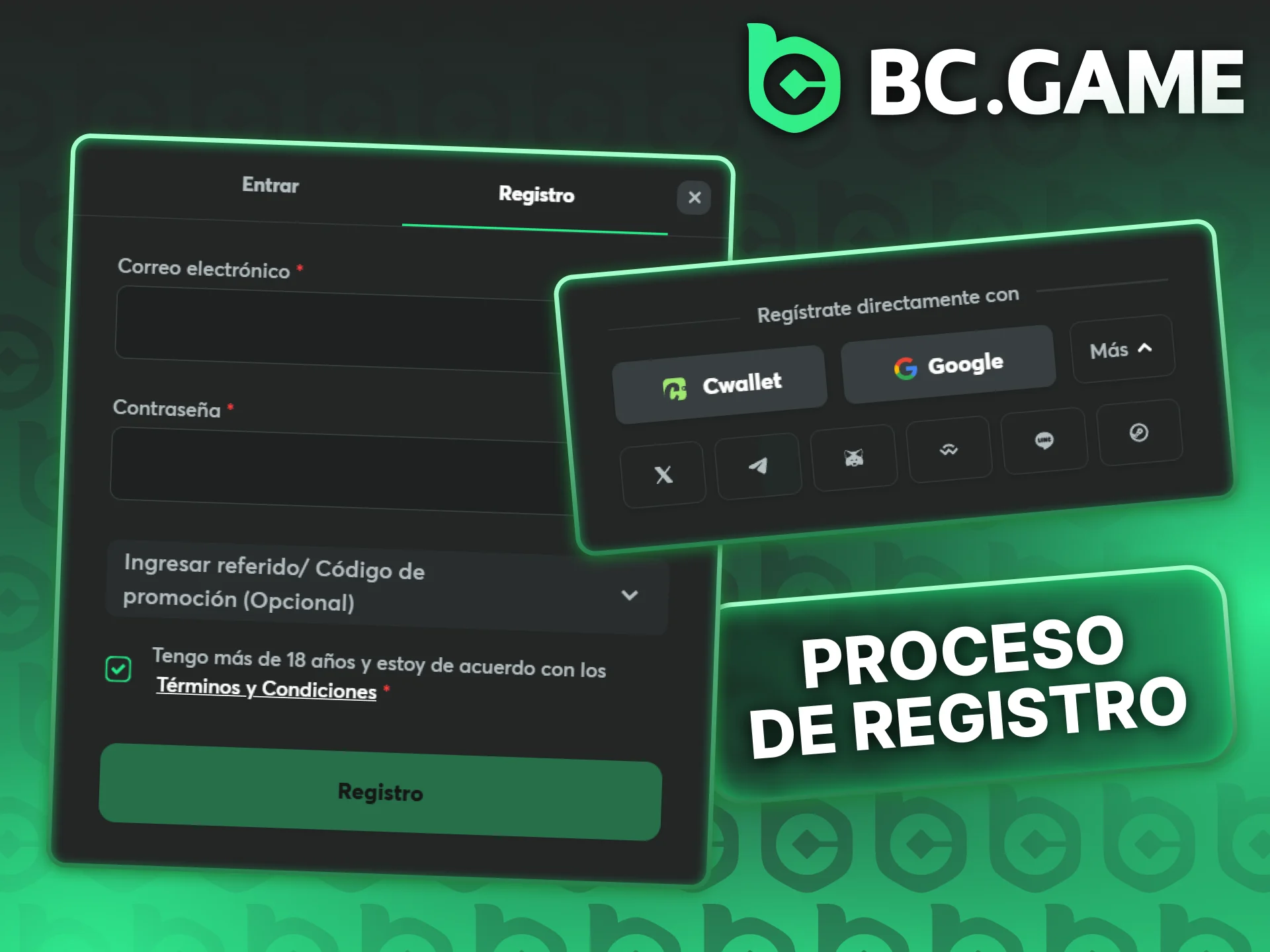 Abre el formulario de registro para crear tu cuenta en BC Game.